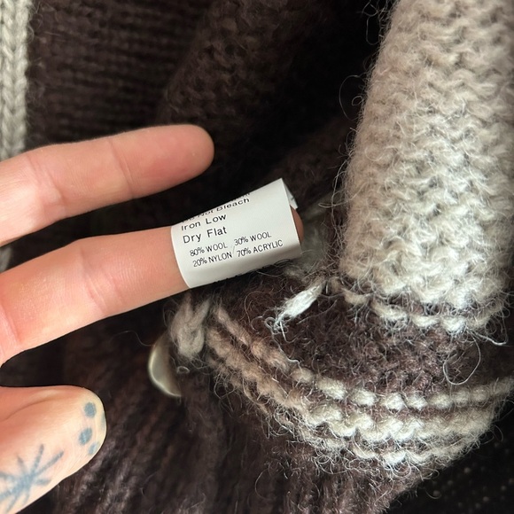 Vintage 60s 70s Grandpa Boho Brown and Cream Cardigan Medium - Picture 11 of 15